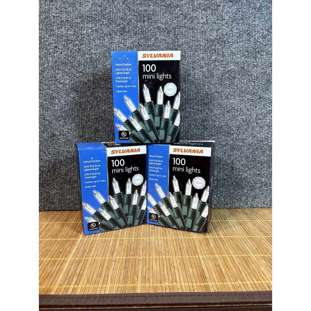 Lot of 3 SYLVANIA 100 Mini Christmas String Lights‎ Indoor/Outdoor NIB